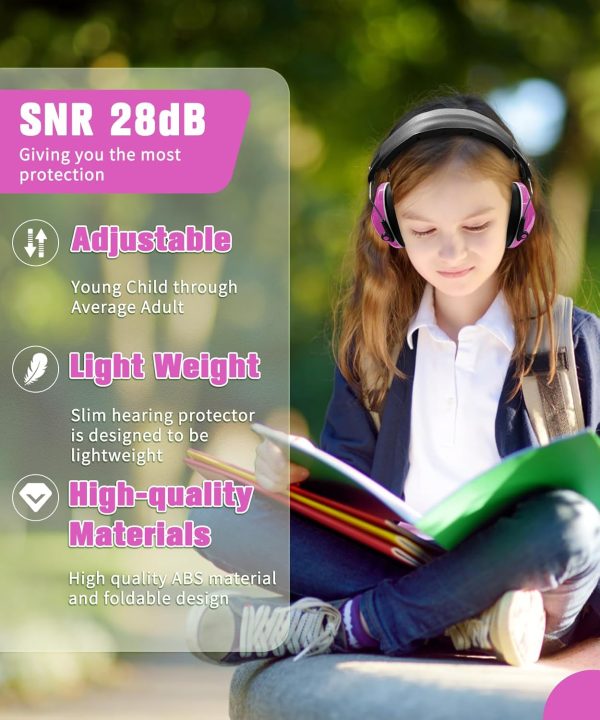 ZOHAN 032 Kids Noise Canceling Headphones - 25dB NRR Kids Ear Protection Earmuffs for School, Monster Jam, Fireworks, Travel, Air Show, Concert, Autism - Pink - Image 2